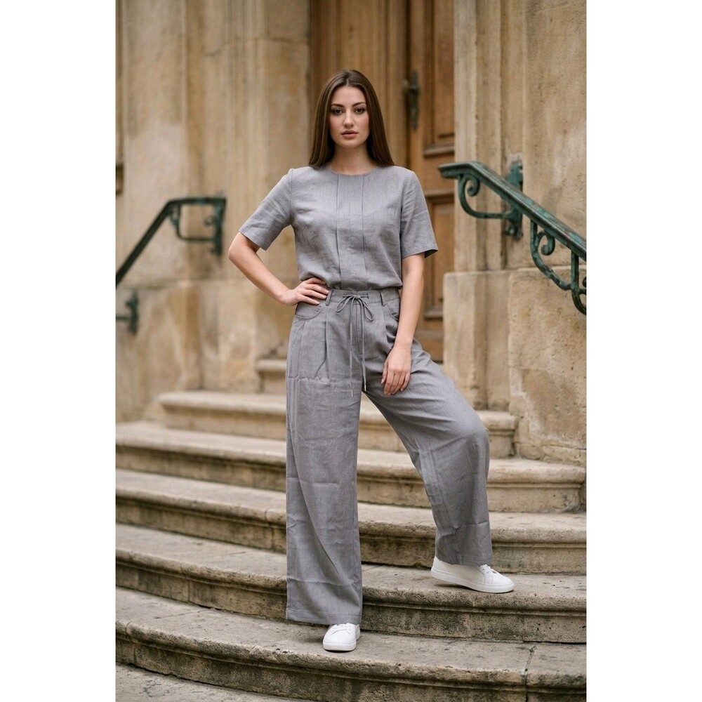 Cicy Bell Women's Grey Wide Leg Dress Pants Large  Casual Trousers Grey